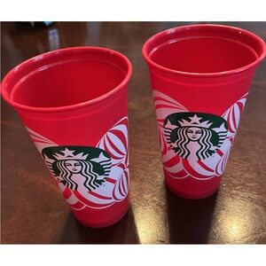 NWOT Starbucks 2024 Christmas/Holiday 16-ounce Red Plastic Cups. Set of two.